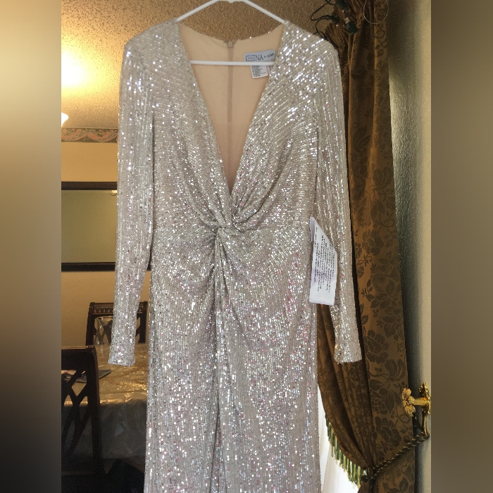 New Leena Mac Duggal Sequin Knob Gown